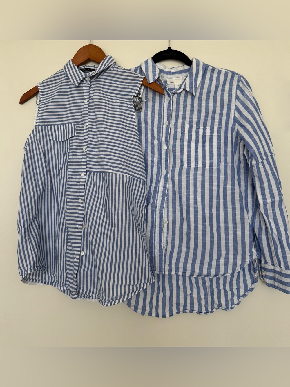 Lot of two Blue White Striped linen cotton button shirts. Zara & HM Small EUC